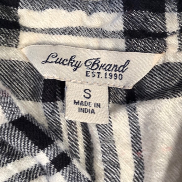 Lucky Brand Plaid flannel top tunic Size Small Black White Button down Soft - Picture 2 of 9